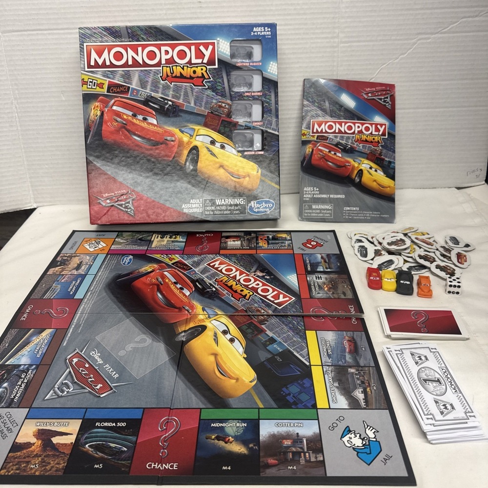 Monopoly Junior Disney Pixar Cars Board Game - Hasbro 2015 COMPLETE
